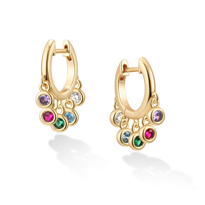 LOYATA Tassel Earrings Gold Dangle Huggie Hoop Rainbow Diamond Cubic Zirconia Round Dot Drop 14K Gold Plated Dainty Small Simple Hypoallergenic Jewelry Gift for Women - Image 1